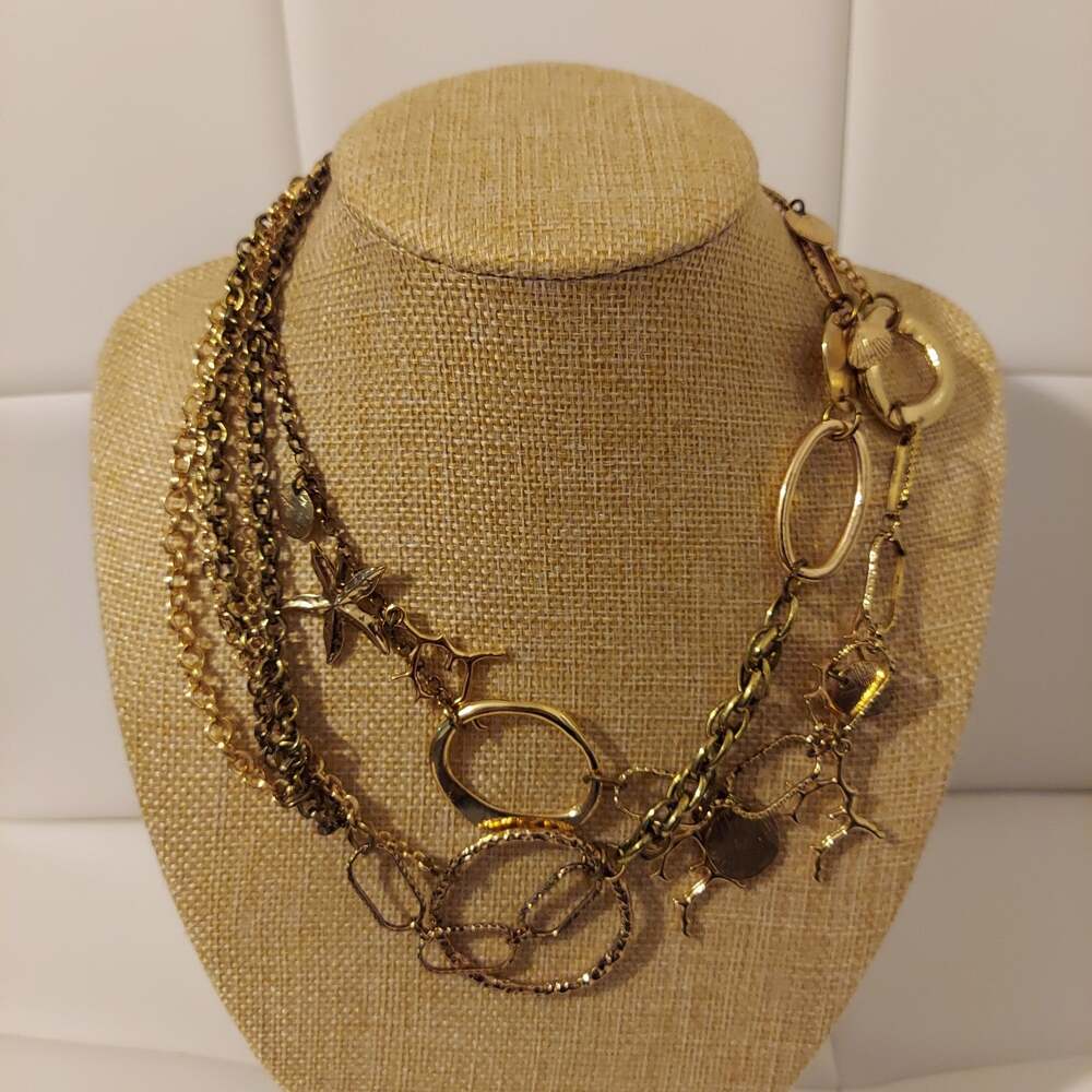 Chico's Gold Tone Hoops and Charms Short Long Chain 36" Necklace